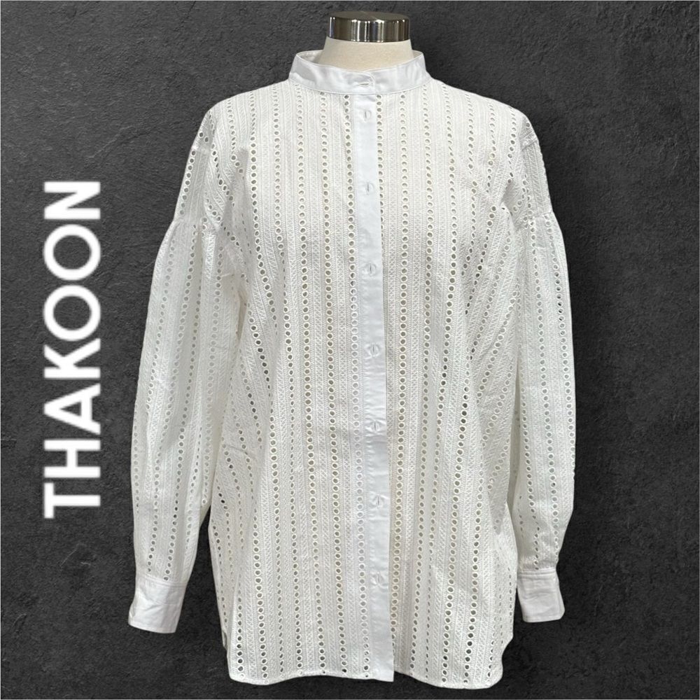 THAKOON Women’s Eyelet Embroidered Cotton Button Down Shirt in the Size Medium